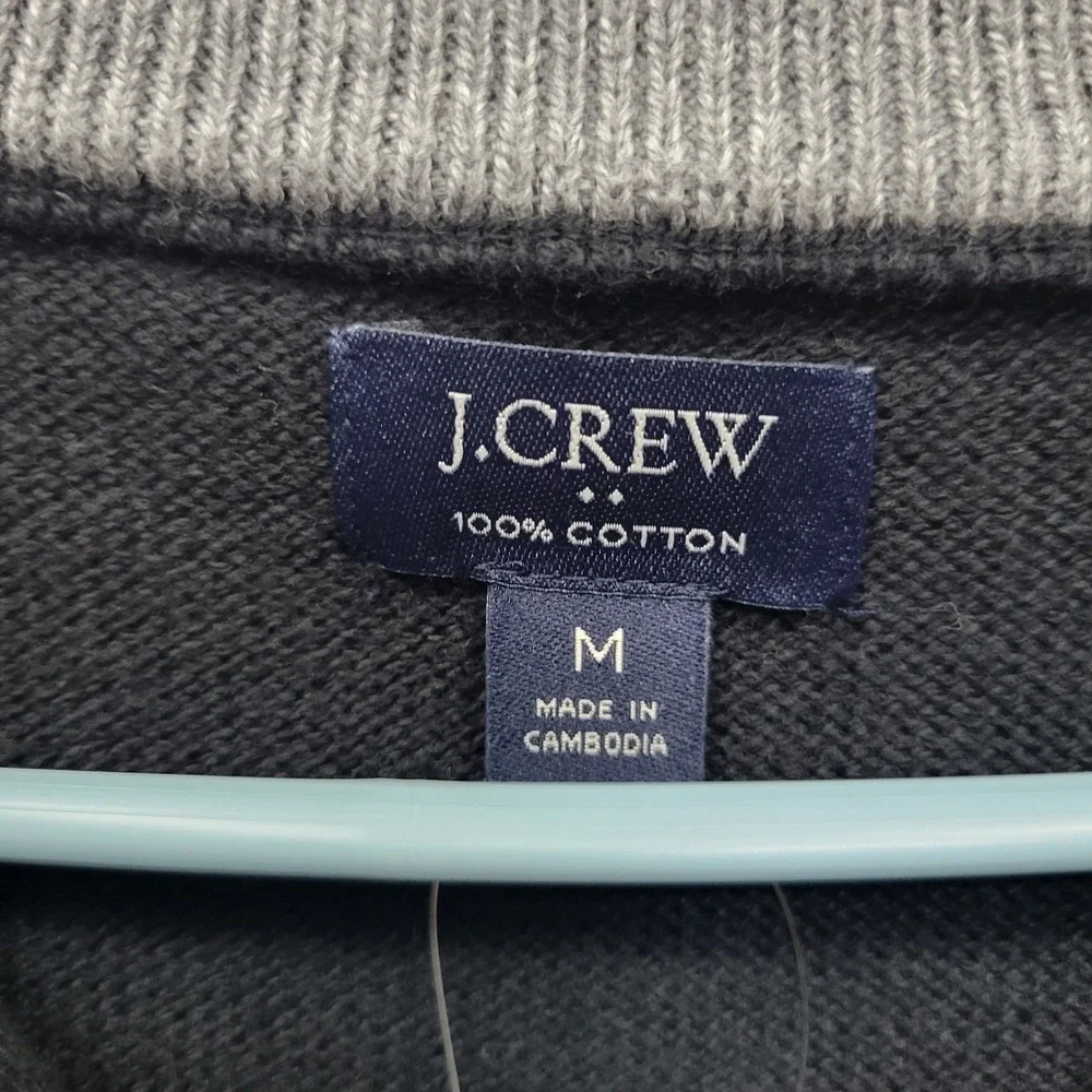NEW J Crew Black Pullover Sweater Mens M 1/4‎ Zip 100% Cotton Knit Stretch Comfy
